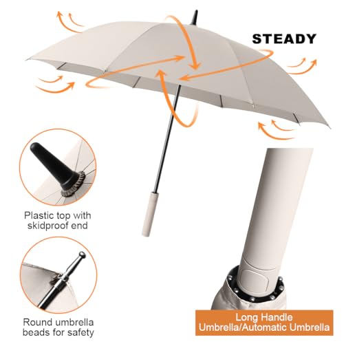 PALAY® Big Umbrella for Men Oxford with Straight Shank Unisex Windproof Rain Sun Protection Large Canopy Reinforced 8 Fiber Ribs Auto One-Touch Open Commute Outdoor Beige 2 PCS PALAY® Big Umbrella for Men Oxford with Straight Shank Unisex Windproof Rain Sun Protection Large Canopy Reinforced 8 Fiber Ribs Auto One-Touch Open Commute Outdoor Beige 2 PCS